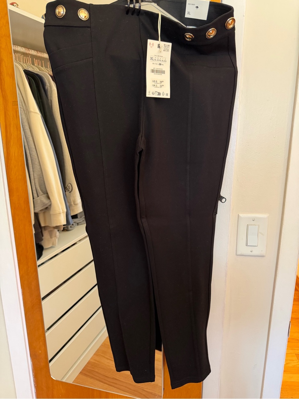Black Women’s Stretch Dress Pants with Gold Button Detail
